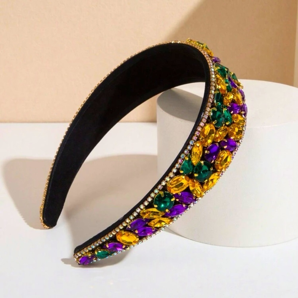 Vintage Style Mardi Gras Gemstone Headband